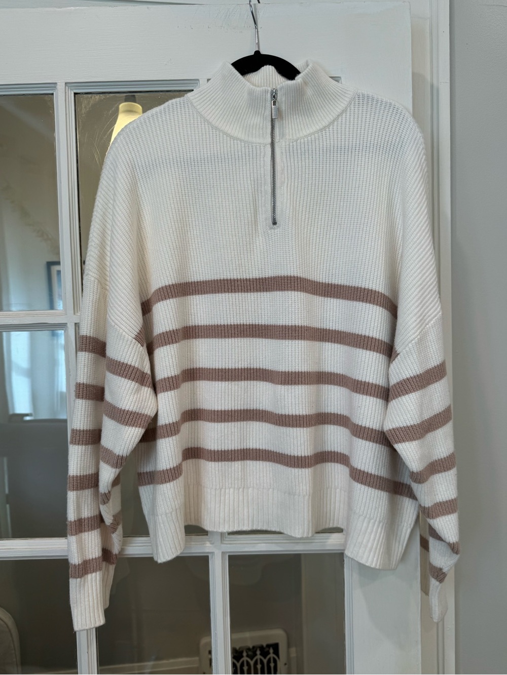 Cream Stripe Half-Zip Sweater - MANGO
